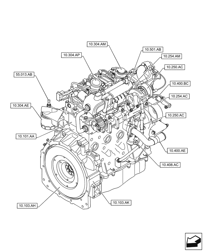Схема запчастей Case F5CE5454B A005 - (10.000.00[02]) - SECTION INDEX - ENGINE (10) - ENGINE