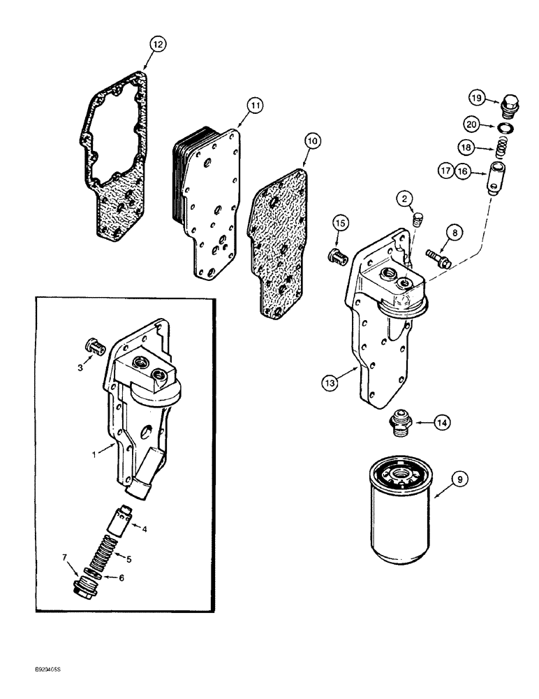 Схема запчастей Case 1155E - (2-022) - OIL FILTER AND COOLER, 6T-590 ENGINE (02) - ENGINE