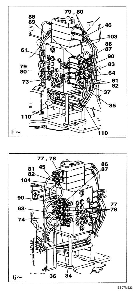 Схема запчастей Case CX75SR - (08-38) - PILOT CONTROL LINES - MODELS WITHOUT LOAD HOLD (08) - HYDRAULICS