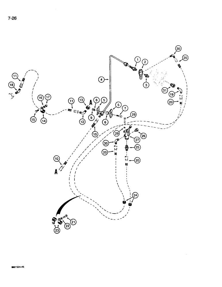 Схема запчастей Case W14B - (7-26) - BRAKE SYSTEM, TREADLE VALVE TO CLUTCH CUTOUT (07) - BRAKES