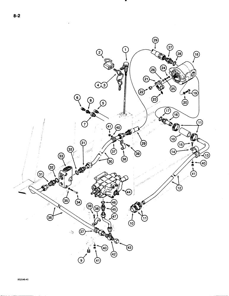 Схема запчастей Case 480E LL - (8-002) - EQUIPMENT HYDRAULIC SYSTEM, RESERVOIR TO LOADER CONTROL VALVE (08) - HYDRAULICS