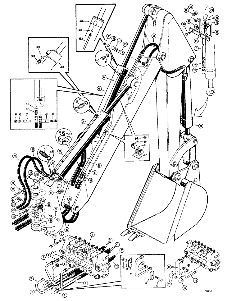 Схема запчастей Case 33S - (138) - BOOM, CROWD AND BUCKET CYLINDER HYDRAULICS, (USED BEFORE BACKHOE SN 4171636) 