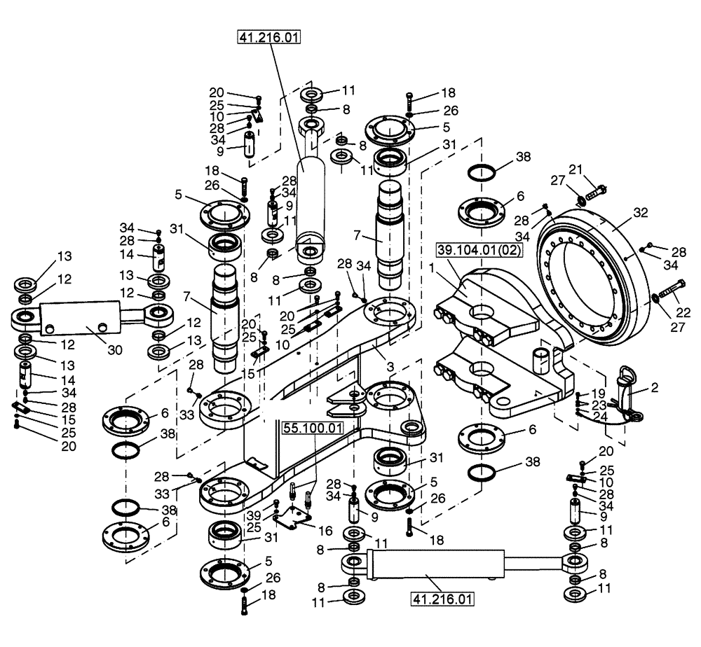 Схема запчастей Case DV213 - (39.104.01[01]) - ARTICULATION JOINT (GROUP 65-ND135248) (39) - FRAMES AND BALLASTING