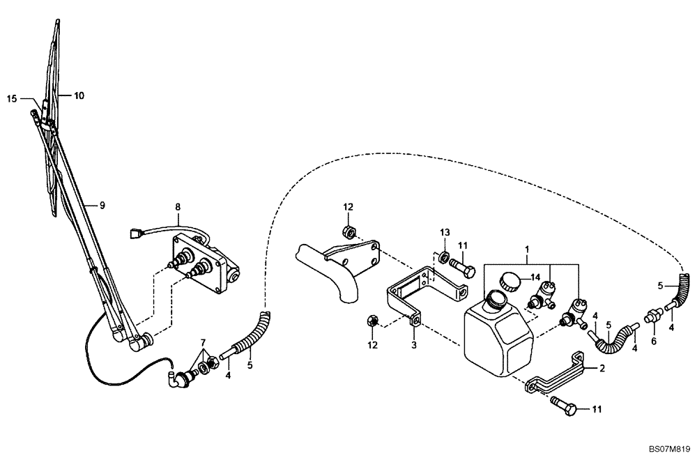 Схема запчастей Case 327B - (53A00000562[001]) - WASHER / WIPER ASSY, CAB (87451879) (10) - Cab/Cowlings