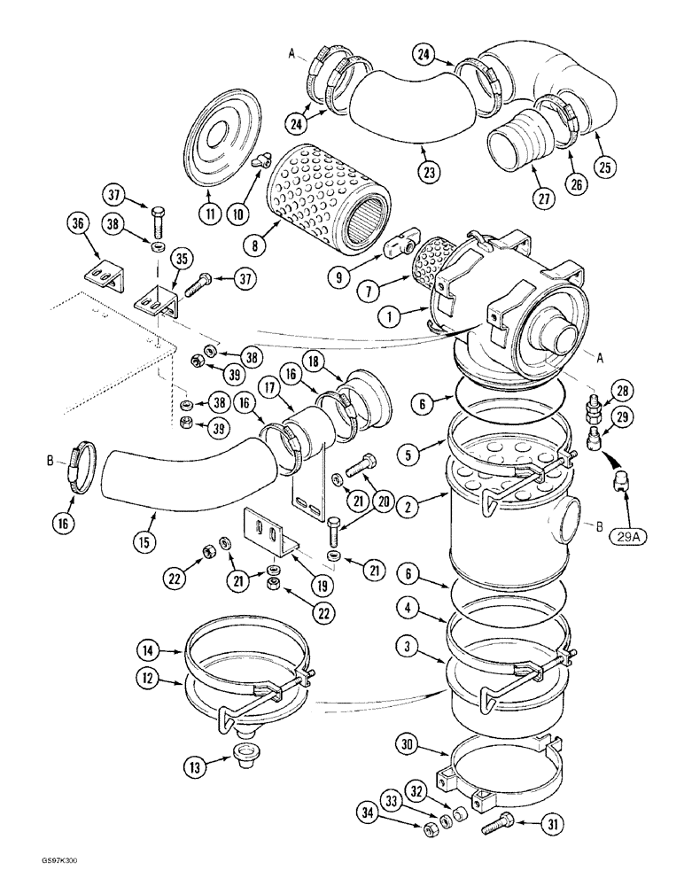 Схема запчастей Case 170C - (2-2) - AIR CLEANER AND AIR INTAKE PARTS (02) - ENGINE