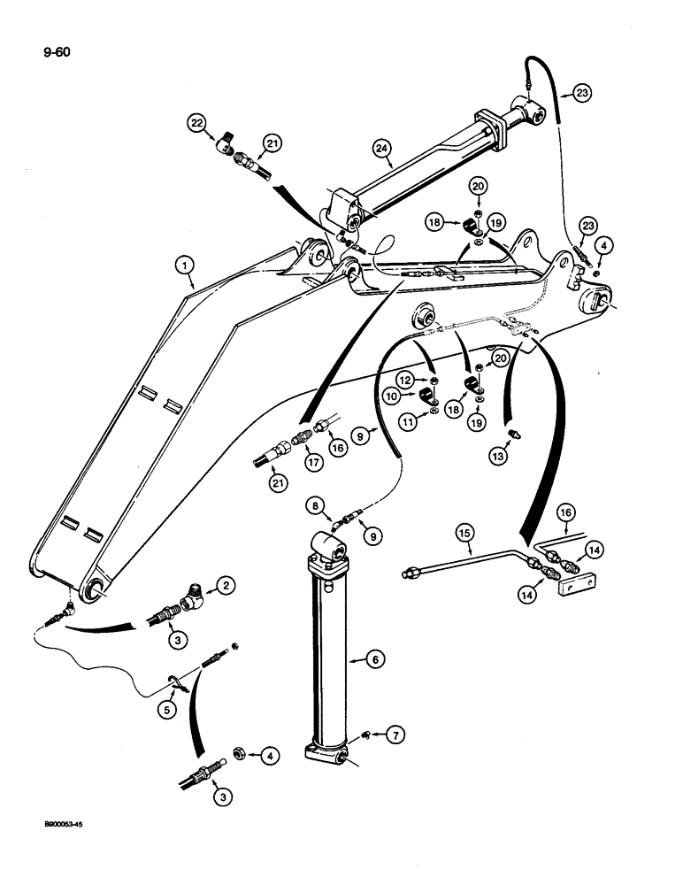 Схема запчастей Case 1085C - (9-060) - BOOM LUBRICATION LINES, MODELS WITH EXCAVATING BOOM AND ARM (09) - CHASSIS/ATTACHMENTS