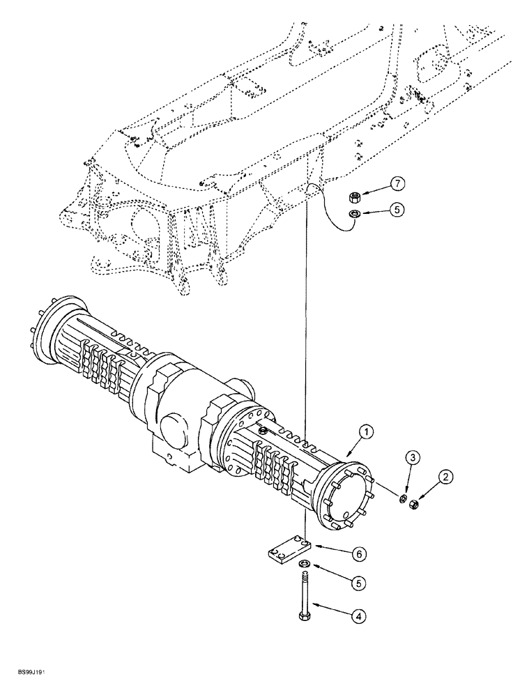 Схема запчастей Case 580SL - (6-154) - REAR DRIVE AXLE MOUNTING (06) - POWER TRAIN