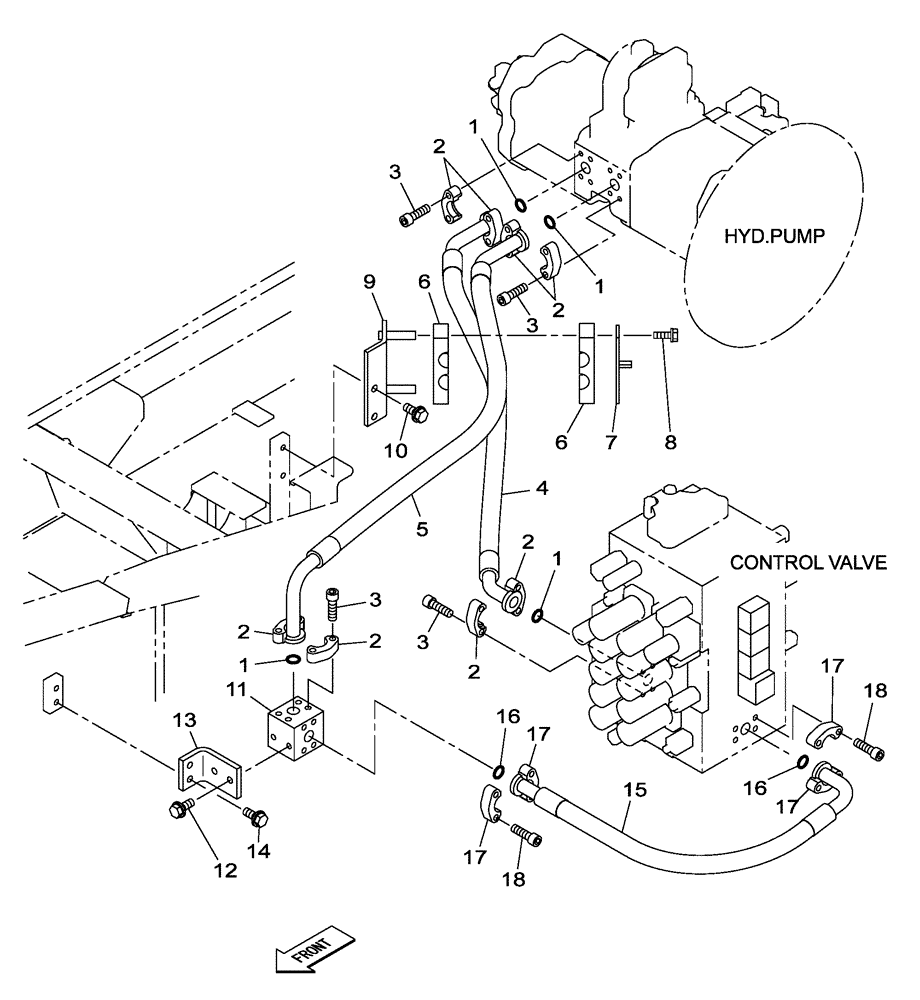 Схема запчастей Case CX350C - (08-003[00]) - HYDRAULIC CIRCUIT - CONTROL VALVE SUPPLY (08) - HYDRAULICS