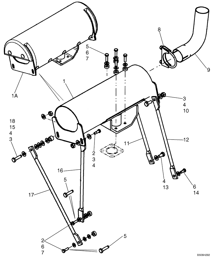 Схема запчастей Case 420CT - (02-03A) - EXHAUST SYSTEM, IF USED (SEE REF 16, 17) (02) - ENGINE