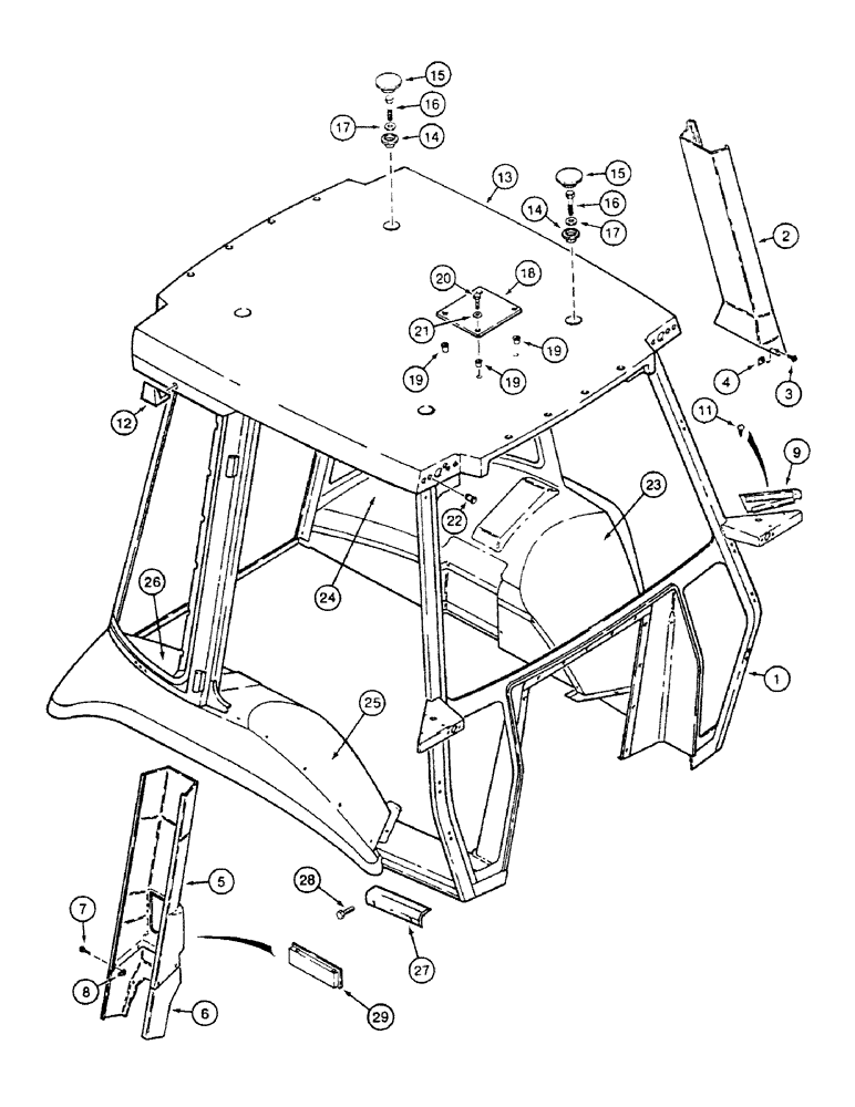 Схема запчастей Case 580SK - (9-186) - CAB FRAME AND COVERS, PLASTIC ROOF (09) - CHASSIS/ATTACHMENTS