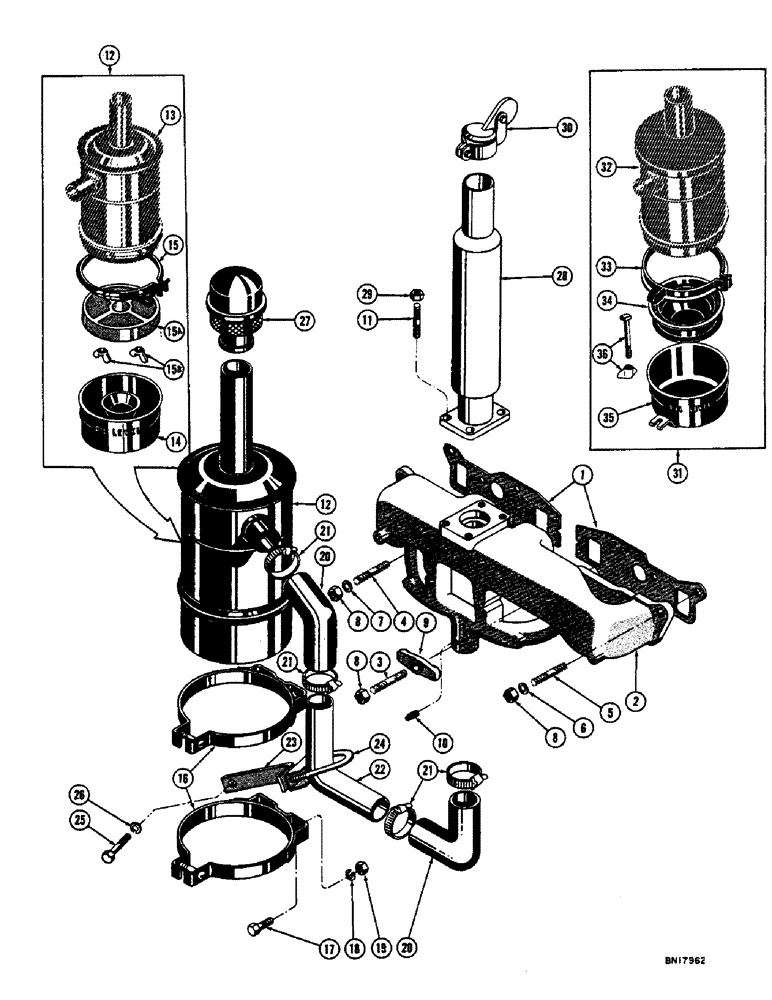 Схема запчастей Case 800 - (040) - EXHAUST SYSTEM AND AIR CLEANER (01) - ENGINE