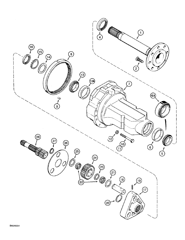 Схема запчастей Case 590 - (6-64) - TRANSAXLE ASSEMBLY, TRANSAXLE REAR AXLE AND PLANETARY GEARS (06) - POWER TRAIN