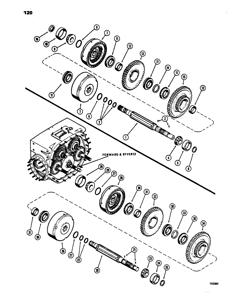 Схема запчастей Case 450 - (120) - TRANS. FWD-REV. CLUTCH & P.T.O. SHAFT, USED LOADER TRANS. SN 2682386 & AFT (03) - TRANSMISSION