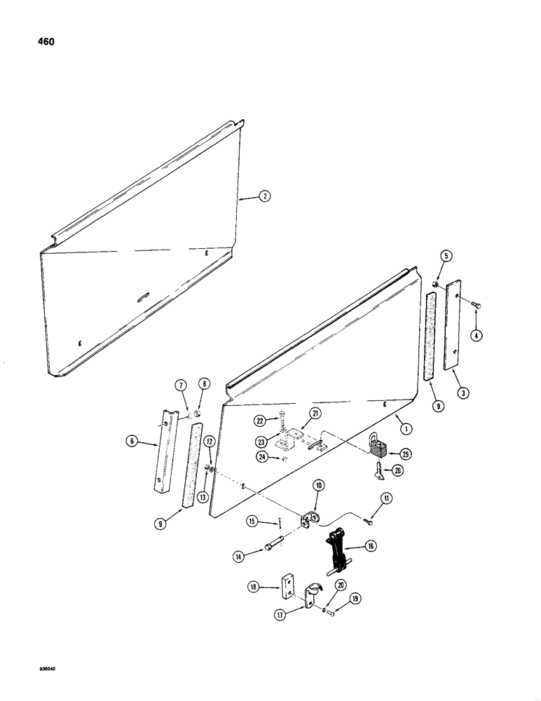 Схема запчастей Case 480C - (460) - ENGINE SIDE PANELS (90) - PLATFORM, CAB, BODYWORK AND DECALS