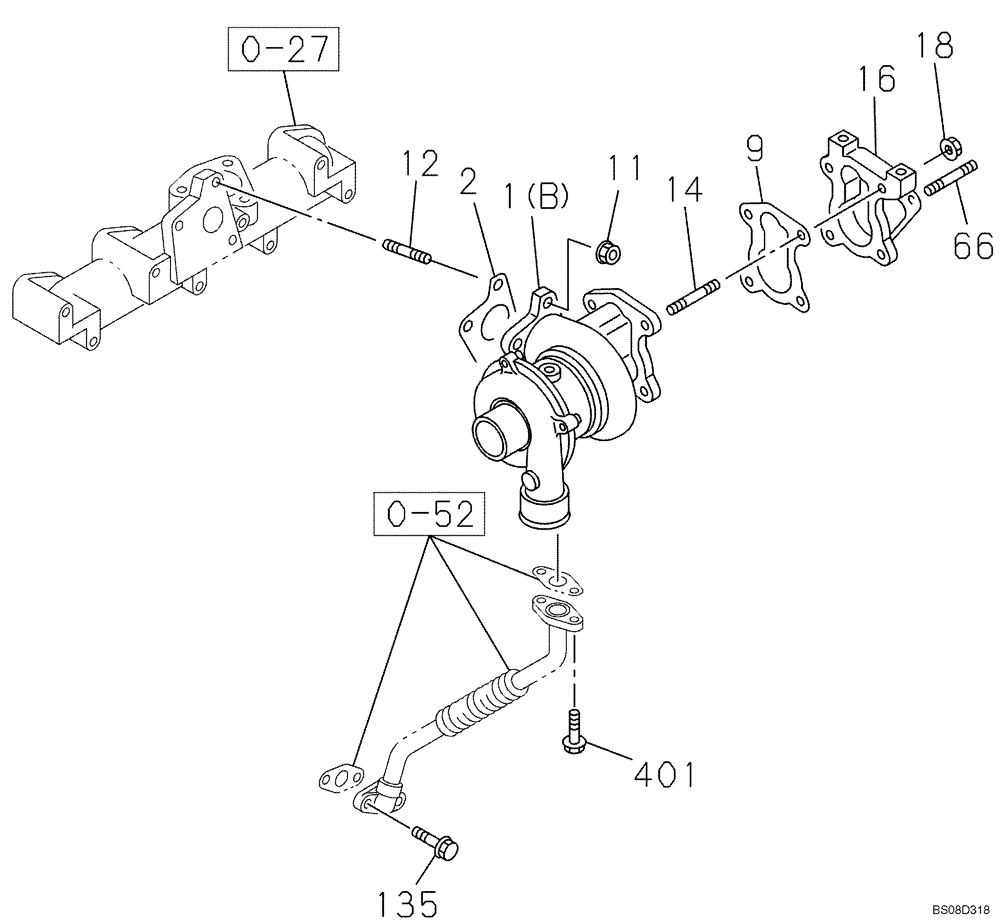 Схема запчастей Case CX80 - (02-22) - TURBOCHARGER (02) - ENGINE