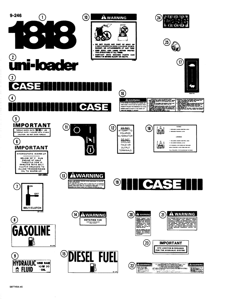 Схема запчастей Case 1818 - (9-246) - DECALS - ENGLISH (09) - CHASSIS/ATTACHMENTS