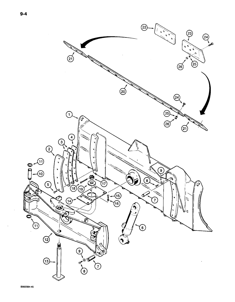 Схема запчастей Case 650 - (9-04) - DOZER LEVELING BEAM, BLADE, AND TILT CYLINDER (09) - CHASSIS/ATTACHMENTS
