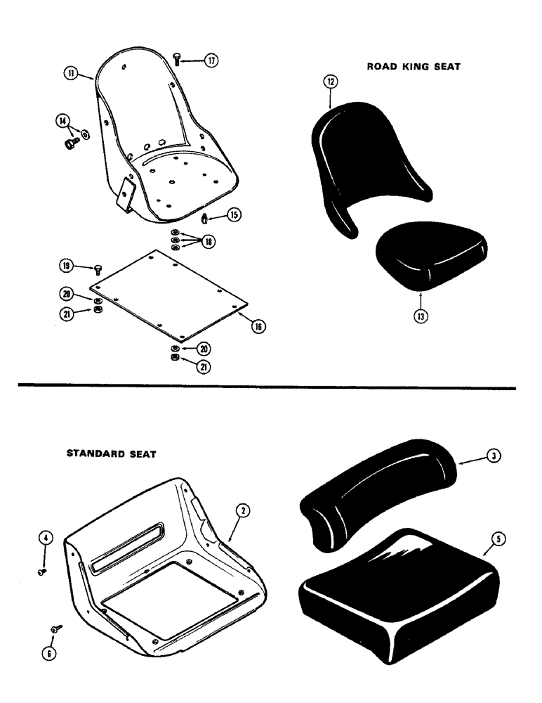 Схема запчастей Case 580 - (168) - SEATS, STANDARD SEAT, ROAD KING SEAT (90) - PLATFORM, CAB, BODYWORK AND DECALS
