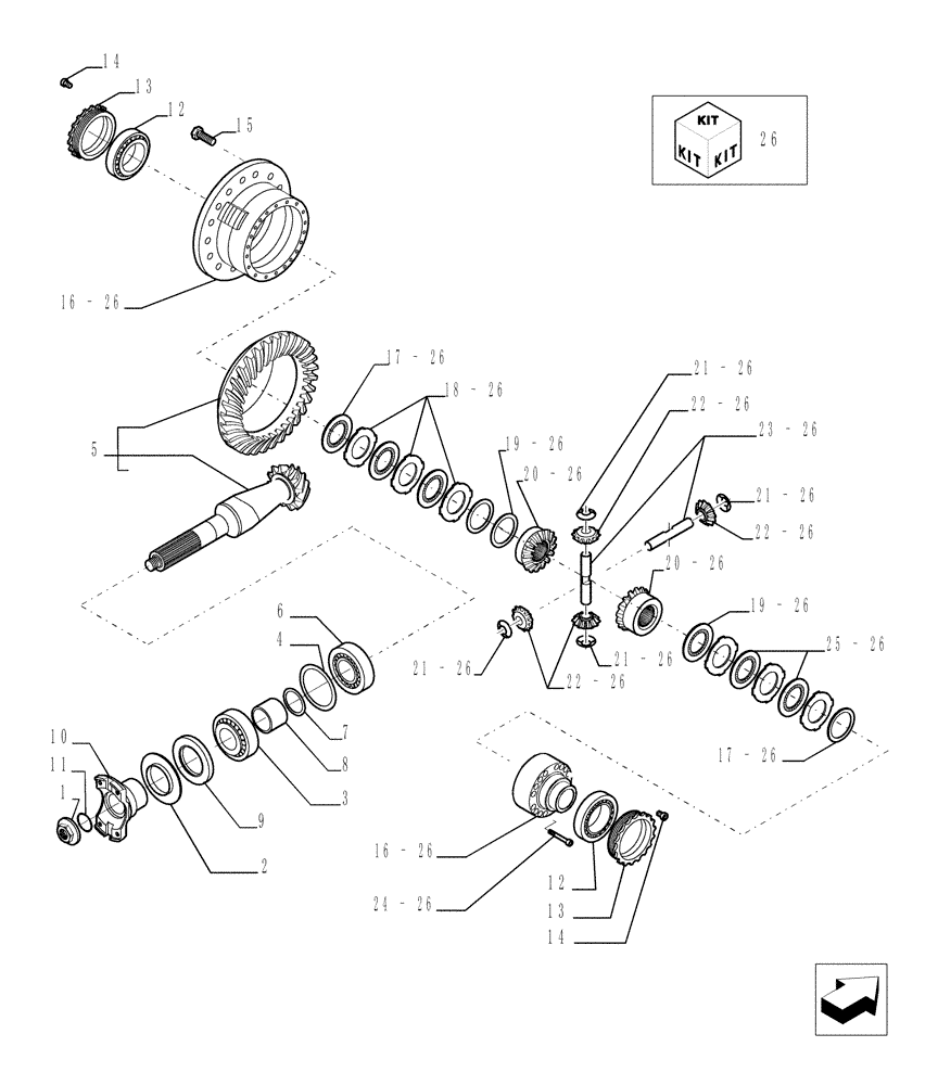 Схема запчастей Case TX1055 - (9.00447[04]) - STD FRONT AXLE - DIFFERENTIAL - OPTIONAL CODE 749082111 (25) - FRONT AXLE SYSTEM