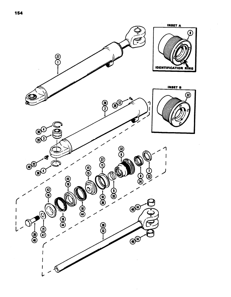 Схема запчастей Case W24 - (154) - G33437 STEERING CYL,3"DIA. CYL W/18-1/4" STROKE W/GLAND ID RING 1ST USED LOADER SN9109122, (05) - STEERING