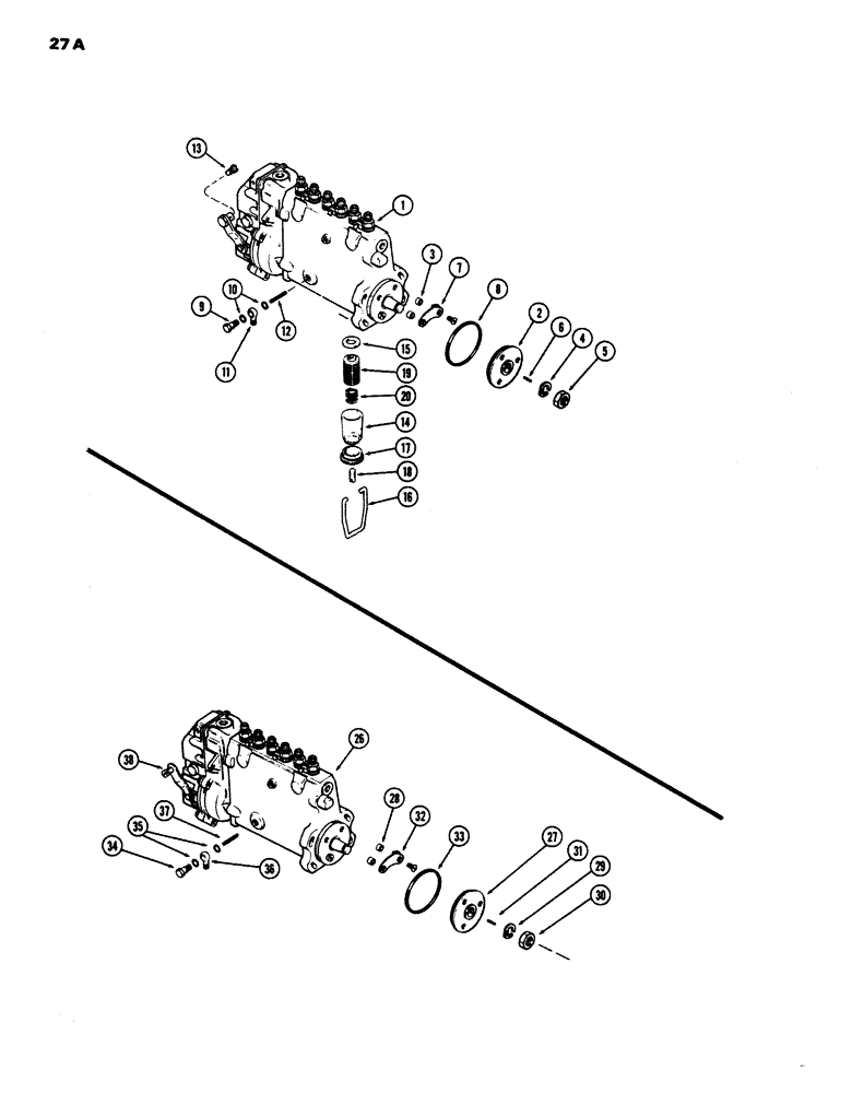 Схема запчастей Case W24 - (027A) - A62332 INJECTION PUMP, (504BD) DIESEL ENGINE, 1ST USED ENG. SER. NO. 2323001 (03) - FUEL SYSTEM