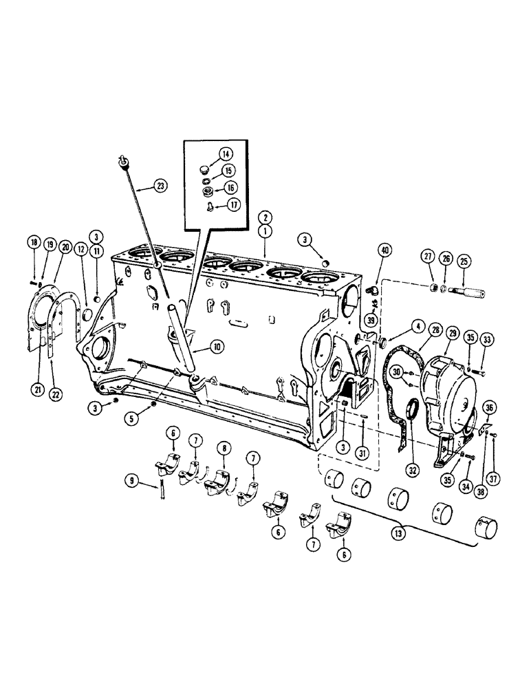 Схема запчастей Case 1150 - (017A) - CYLINDER BLOCK ASSEMBLY, (401) DIESEL ENGINE, USED PRIOR TO S/N 2174169 (01) - ENGINE