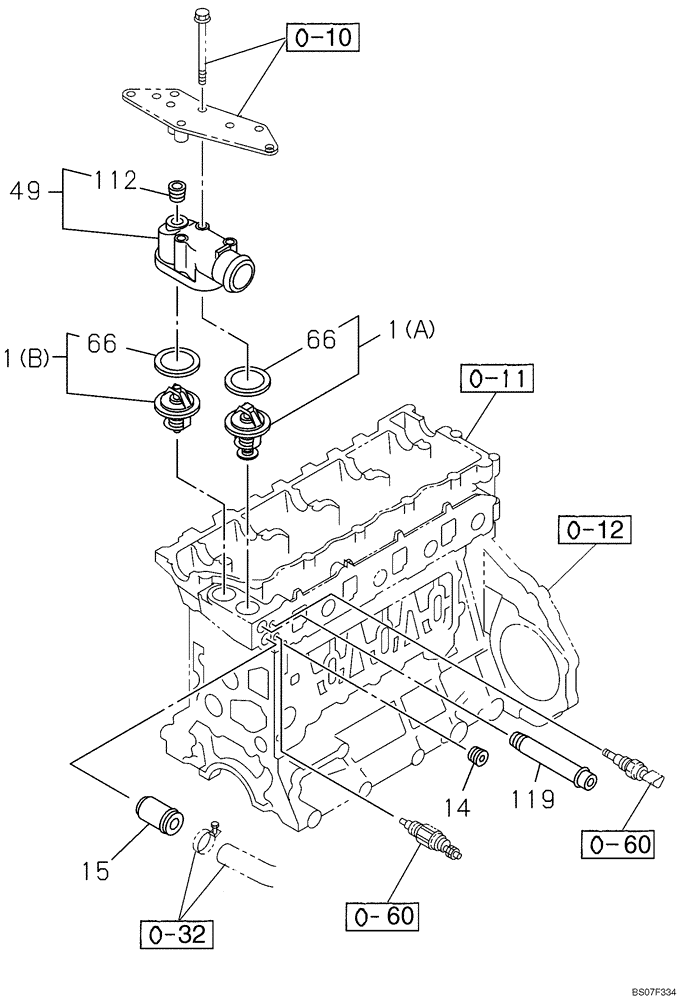 Схема запчастей Case CX210BLR - (02-25) - ENGINE WATER CIRCUIT - THERMOSTAT (02) - ENGINE