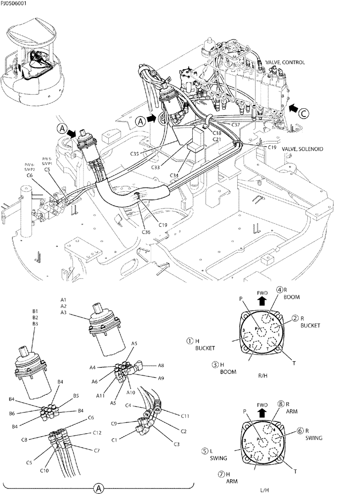 Схема запчастей Case CX50B - (01-038) - CONTROL LINES, REMOTE (MULTI) P/N PX30V00043F1 (35) - HYDRAULIC SYSTEMS