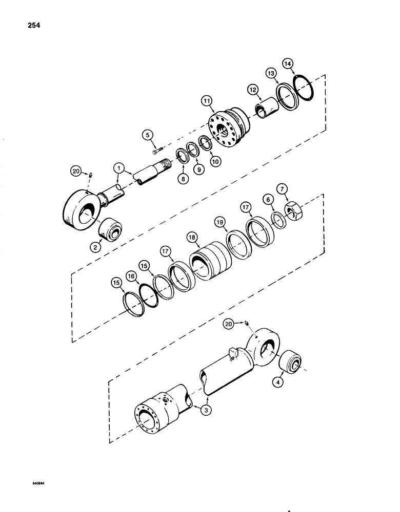 Схема запчастей Case 1080 - (254) - ARM CYLINDER, USED WITH E BOOM (35) - HYDRAULIC SYSTEMS