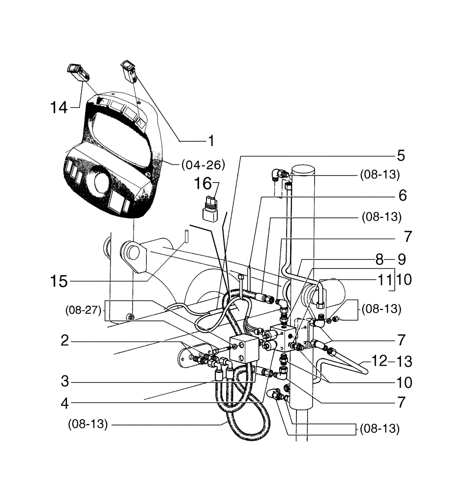 Схема запчастей Case 885B - (08-28[01]) - CENTER MOLDBOARD FLOAT (08) - HYDRAULICS