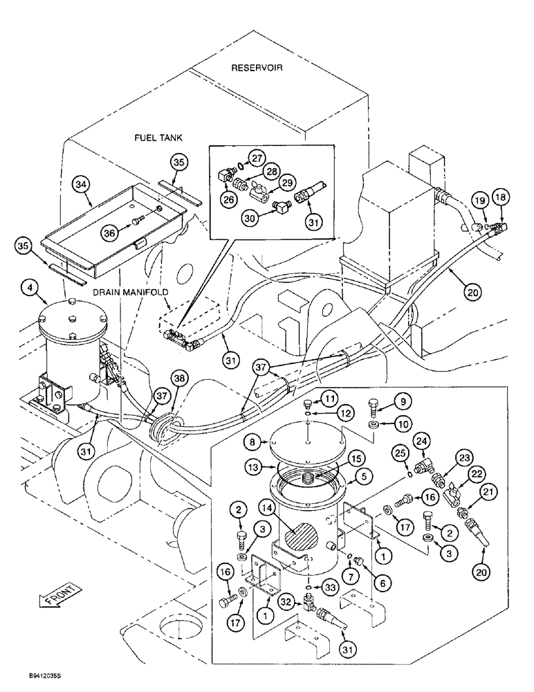 Схема запчастей Case 9010B - (8-020) - BYPASS OIL FILTER AND LINES (08) - HYDRAULICS