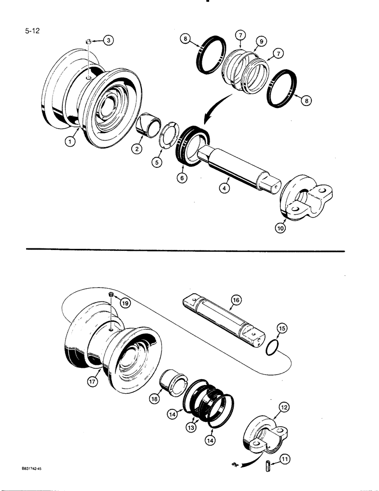 Схема запчастей Case 450C - (5-12) - TRACK ROLLER ASSEMBLY, CASE-MADE TRACK ROLLER ASSEMBLY (11) - TRACKS/STEERING