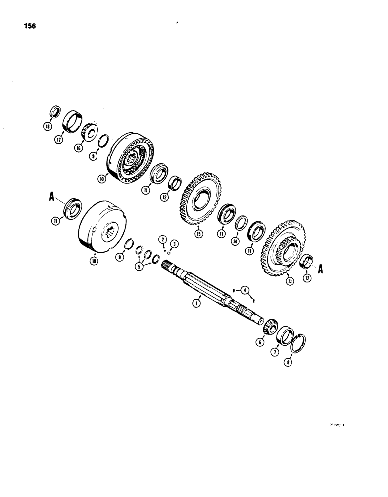 Схема запчастей Case 850B - (156) - TRANSMISSION OUTPUT SHAFT AND, FORWARD-REVERSE CLUTCH (03) - TRANSMISSION