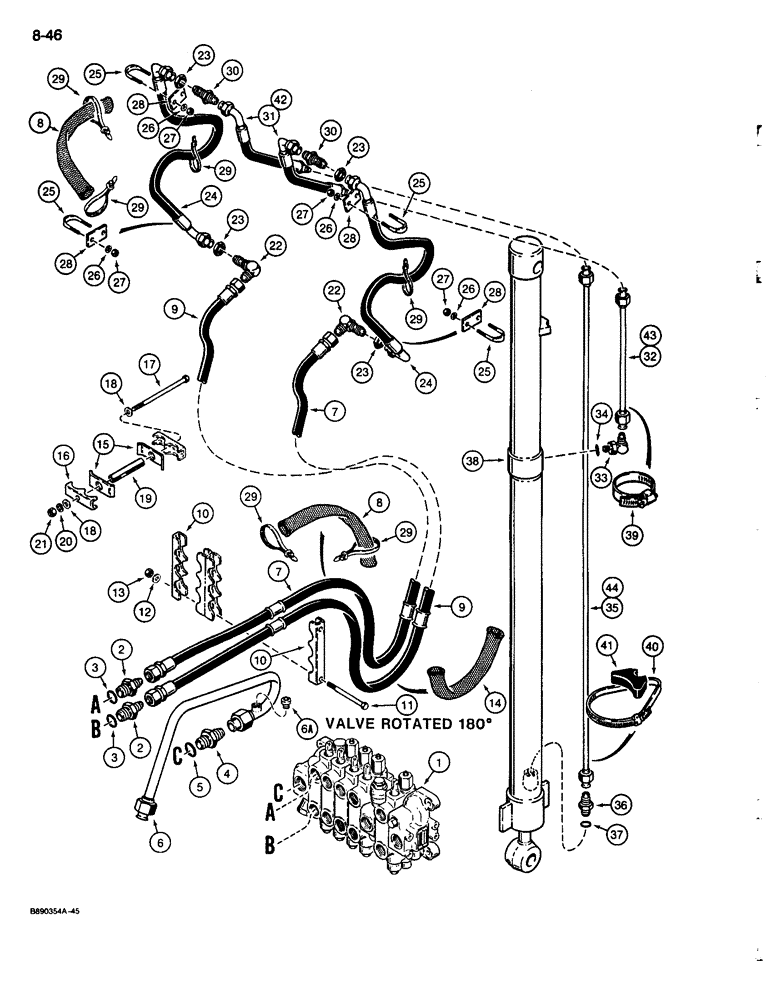 Схема запчастей Case 680L - (8-046) - BACKHOE EXTENDABLE DIPPER CYLINDER HYDRAULIC CIRCUIT, LOW PROFILE MODELS (08) - HYDRAULICS
