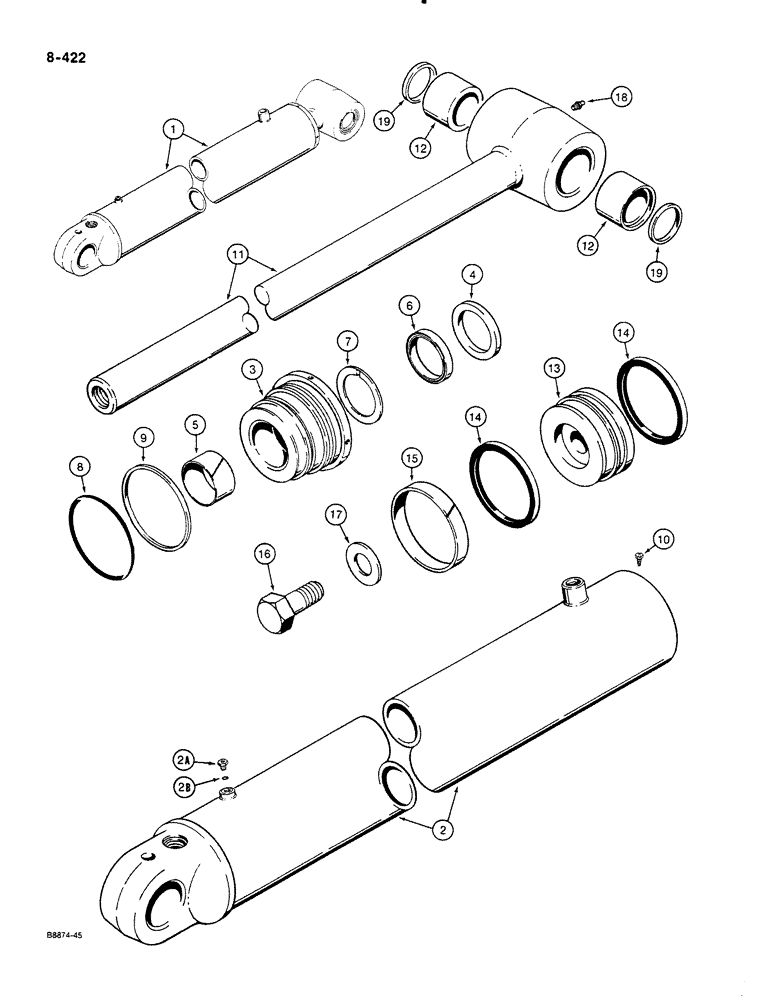 Схема запчастей Case 580K - (08-422) - BACKHOE BOOM CYLINDER, WITH STRAIGHT PORT (08) - HYDRAULICS