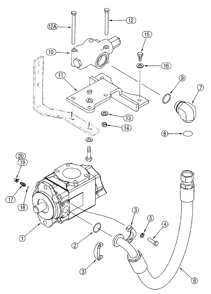 Схема запчастей Case 921B - (5-004[A]) - STEERING HYD CIRCUIT, PRESSURE & RETURN LINES, PUMP TO FLOW CONTROL VALVE, P.I.N. JEE0051800 & AFTER (05) - STEERING