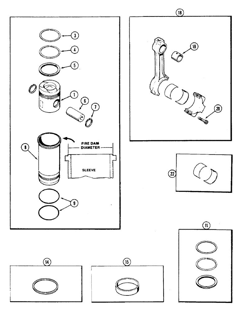 Схема запчастей Case 475 - (026) - PISTONS AND SLEEVES, WITH 5.092" TO 5.097" FIRE DAM DIAMETER SLEVE 336BD DIESEL ENGINES (10) - ENGINE