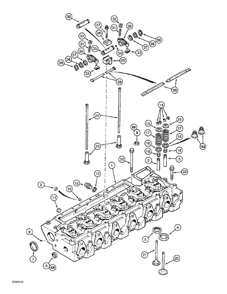 Схема запчастей Case 1155E - (2-044) - CYLINDER HEAD AND VALVE MECHANISM, 6-830 ENGINE, 6T-830 ENG (02) - ENGINE