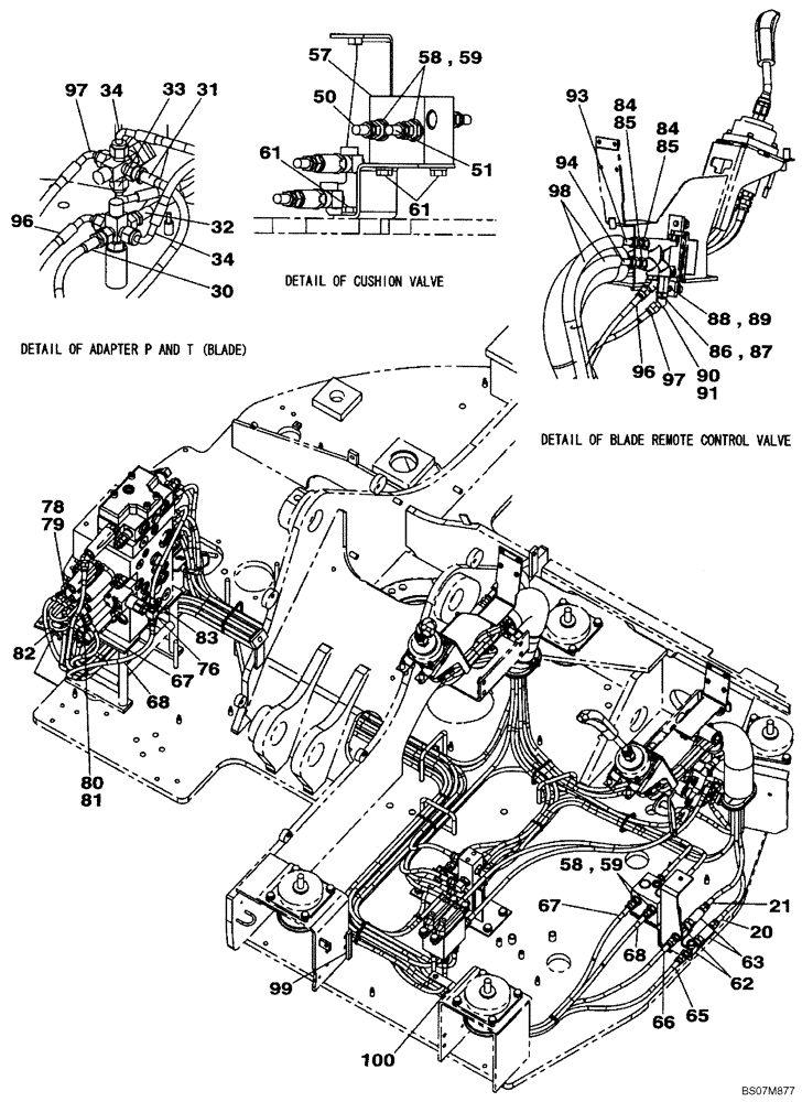 Схема запчастей Case CX75SR - (08-50[01]) - PILOT CONTROL LINES, TRAVEL - MODELS WITH DOZER BLADE (08) - HYDRAULICS