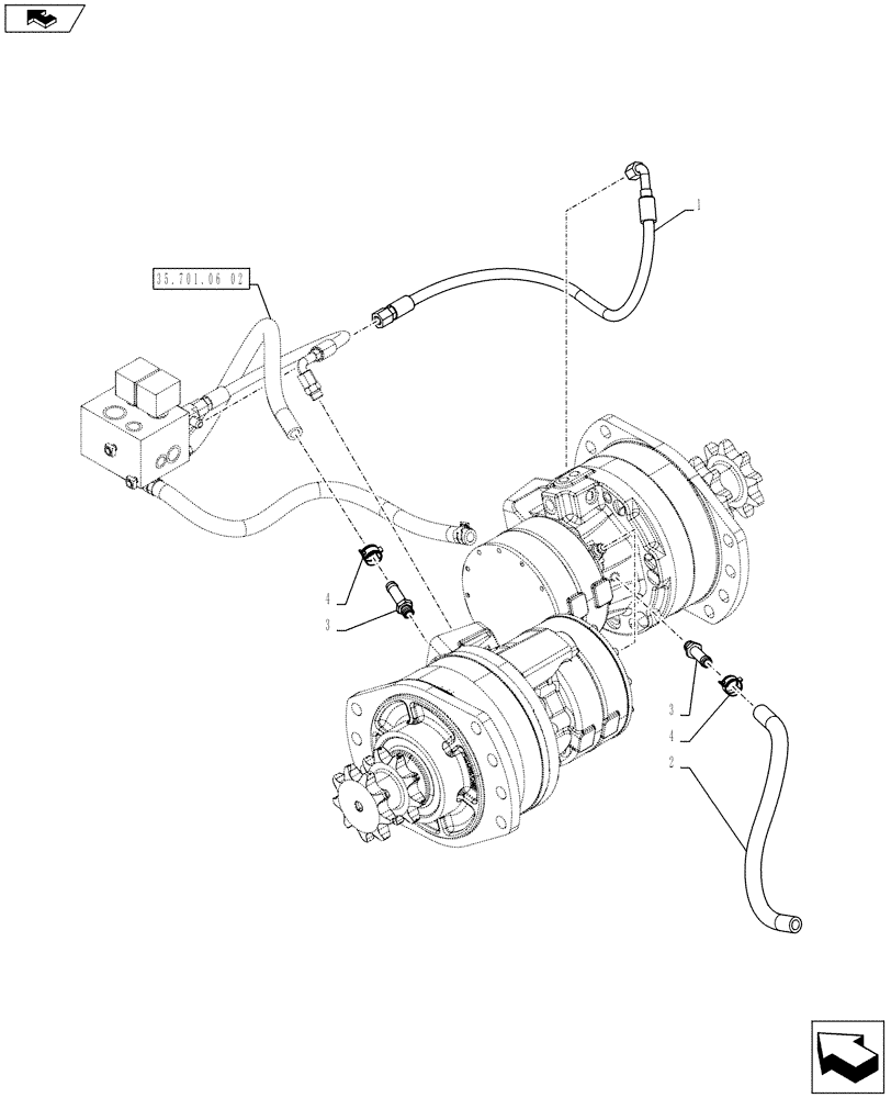 Схема запчастей Case SV185 - (35.353.AE[02]) - BRAKE PLUMBING (SR130,SR150,SR175,SV185) (35) - HYDRAULIC SYSTEMS