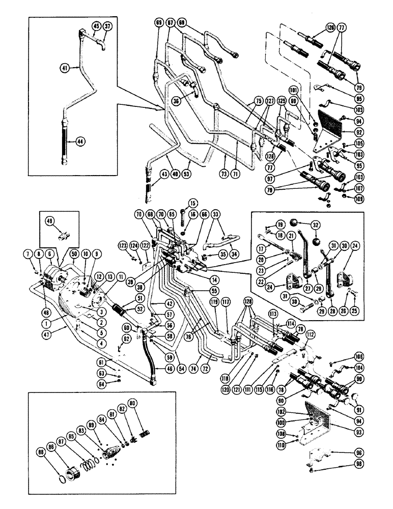 Схема запчастей Case 600 - (222) - DUAL PULL-BEHIND INSTALLATION, VALVE, LEVERS, PUMP, TUBES, HOSES, FITTINGS, (FROM S/N 7060799) (05) - UPPERSTRUCTURE CHASSIS