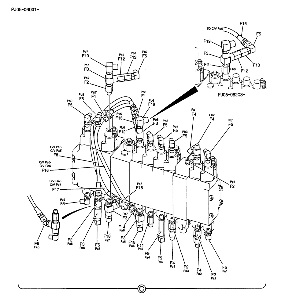 Схема запчастей Case CX50B - (01-040) - CONTROL LINES, REMOTE (MULTI) (35) - HYDRAULIC SYSTEMS