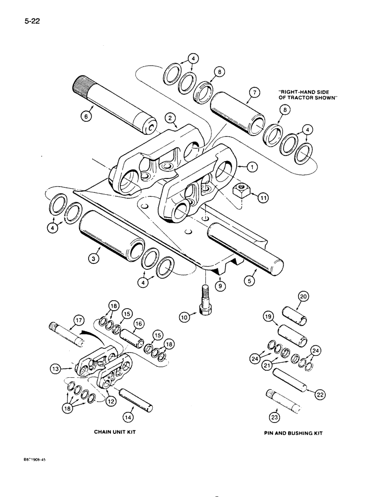 Схема запчастей Case 850D - (5-22) - SEALED TRACK CHAIN (OPTIONAL) LOADER PRIOR TO PIN JAK0005766 / DOZER PRIOR TO PIN JAK0002253 (11) - TRACKS/STEERING