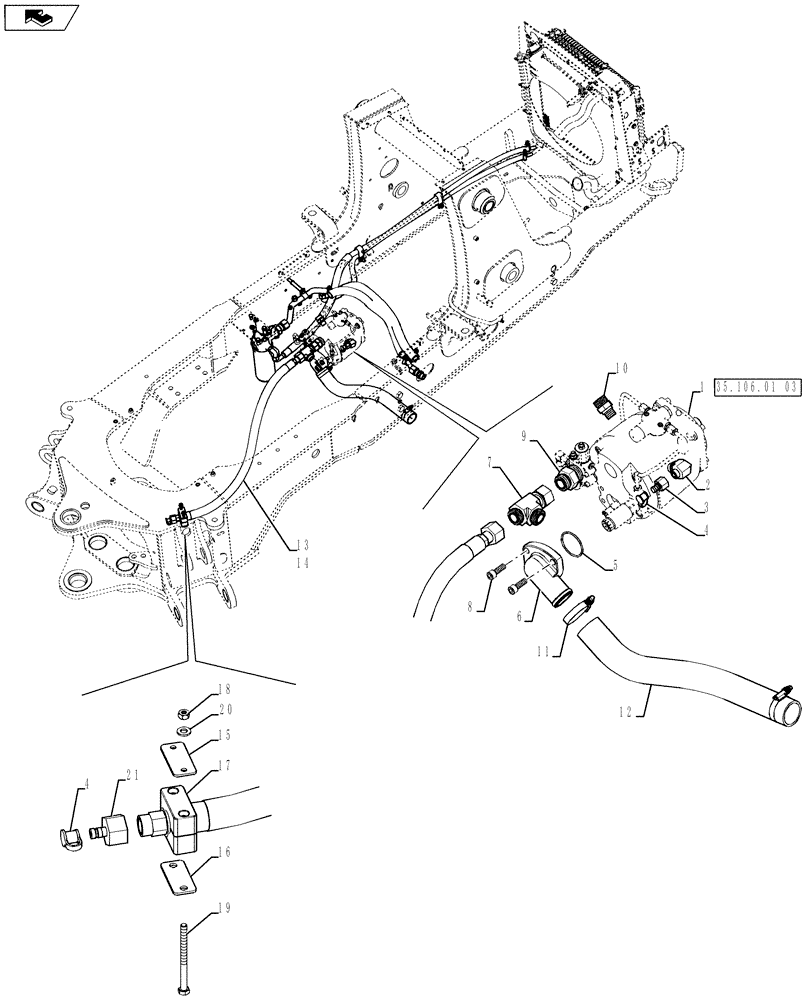Схема запчастей Case 590SN - (35.106.01[02]) - HYDRAULICS - PUMP INSTALL (590SN) (35) - HYDRAULIC SYSTEMS