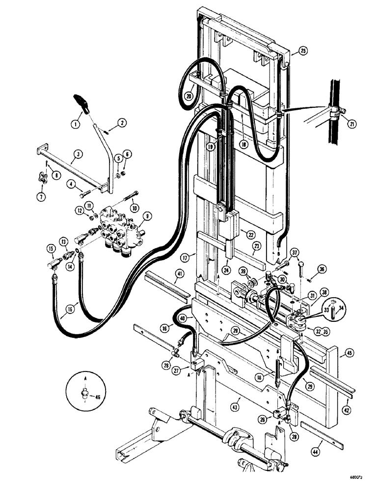 Схема запчастей Case 530 - (22) - SIDE SHIFTER AND HYDRAULICS, STANDARD 21 FOOT 6 INCH MAST (83) - TELESCOPIC SINGLE ARM