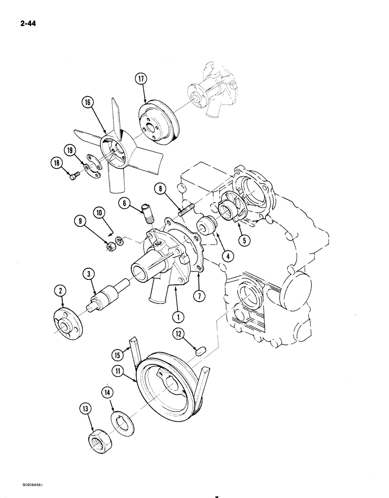 Схема запчастей Case 1818 - (2-044) - WATER PUMP, DIESEL MODELS (02) - ENGINE