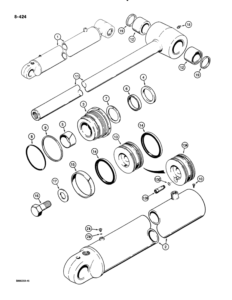 Схема запчастей Case 580K - (08-424) - BACKHOE BOOM CYLINDER, WITH STRAIGHT PORT (08) - HYDRAULICS