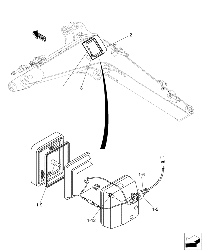 Схема запчастей Case CX50B - (03-012) - LIGHT INSTAL, BOOM (55) - ELECTRICAL SYSTEMS