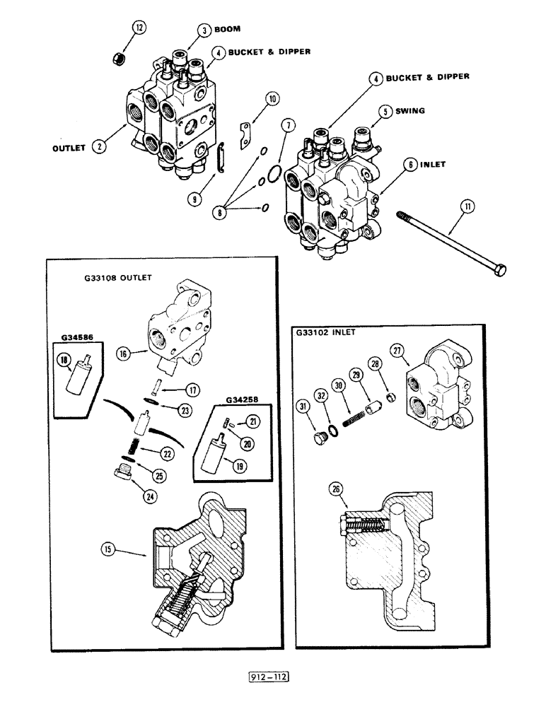Схема запчастей Case 35 - (186) - OUTLET SECTION (G33108 AND G33102), G33108 SECTION OUTLET 