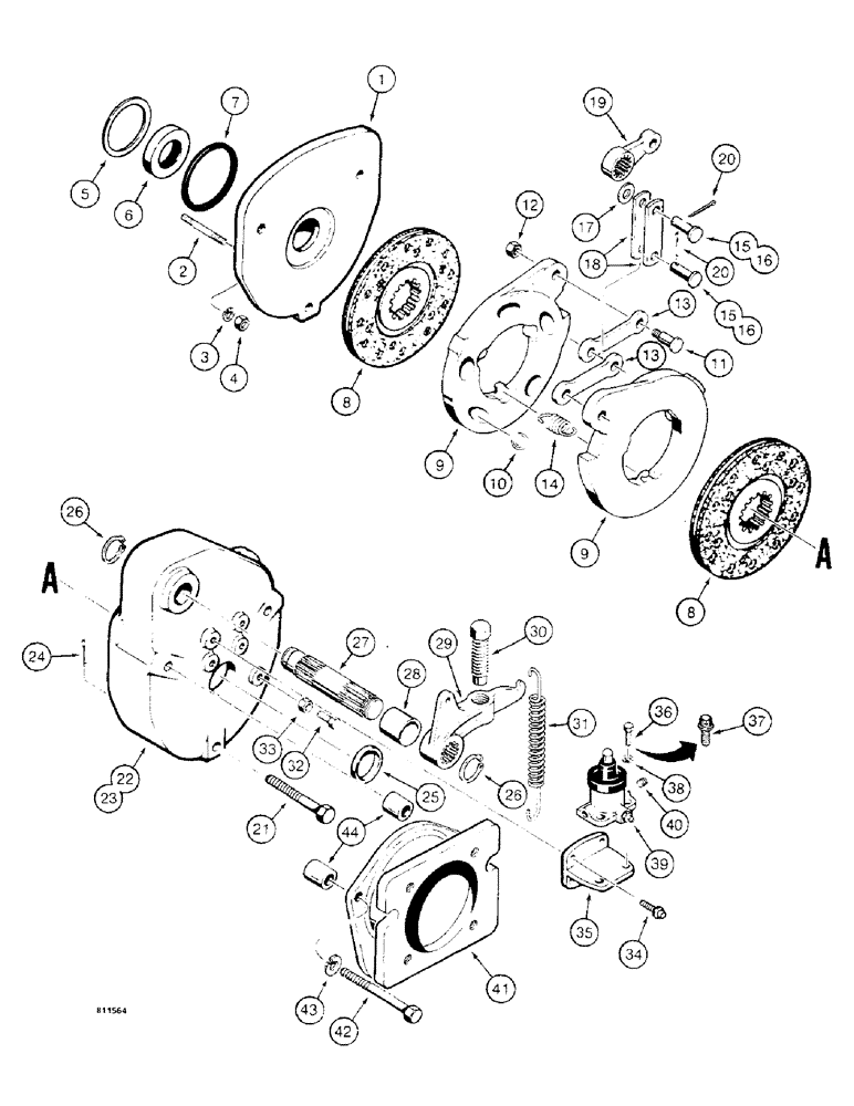 Схема запчастей Case 475 - (162) - TRANSMISSION BRAKES, (LEFT-HAND BRAKE ASSEMBLY SHOWN) (21) - TRANSMISSION